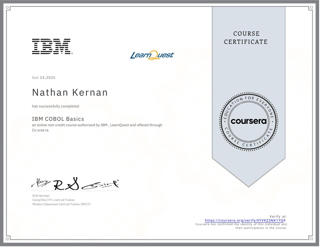 COBOL Certificate 4